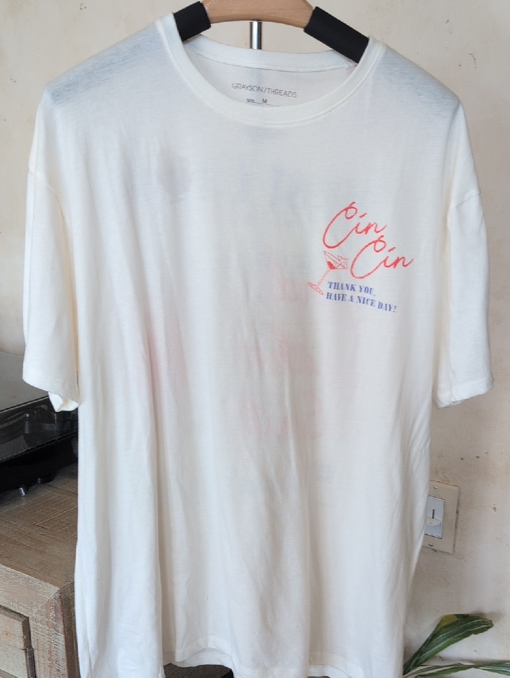 Grayson Threads White Tee with Pink Script and Blue Accent